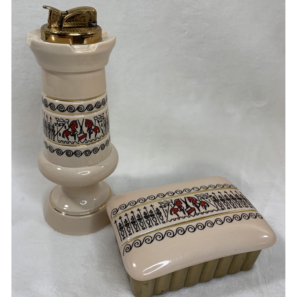 Vintage Trojan Horse table lighter Evans‎ Fuel ashtray Art Deco Cigarette Holder